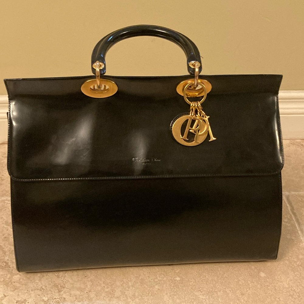 DIOR Lady Dior Black Patent Briefcase with Detachable strap